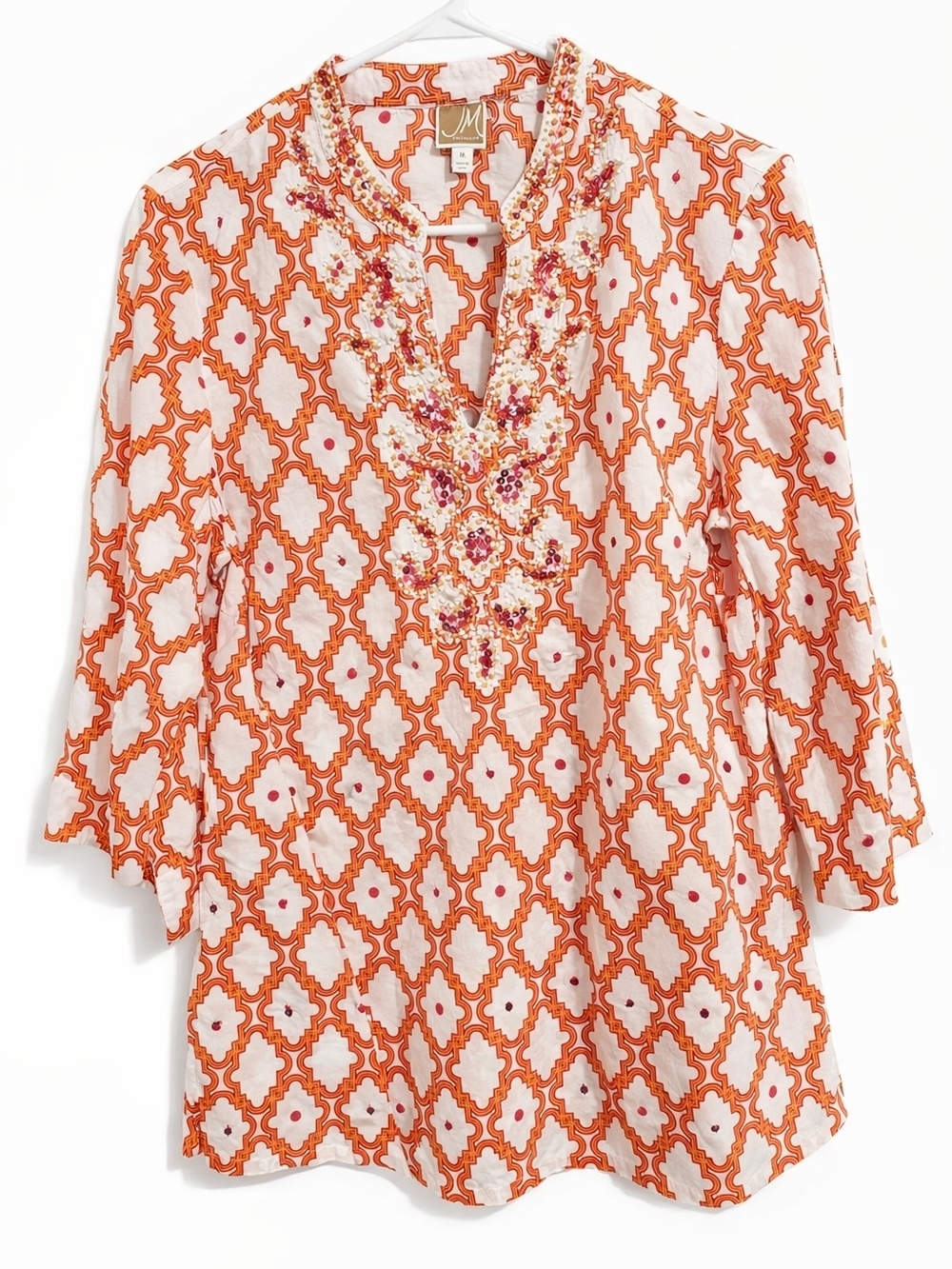 JM Collection Embellished Geometric Blouse – Size M (New Without Tags)